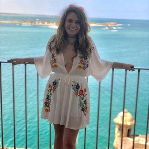 Forever21 Floral Embroidered Deep-V Cover Up Dress